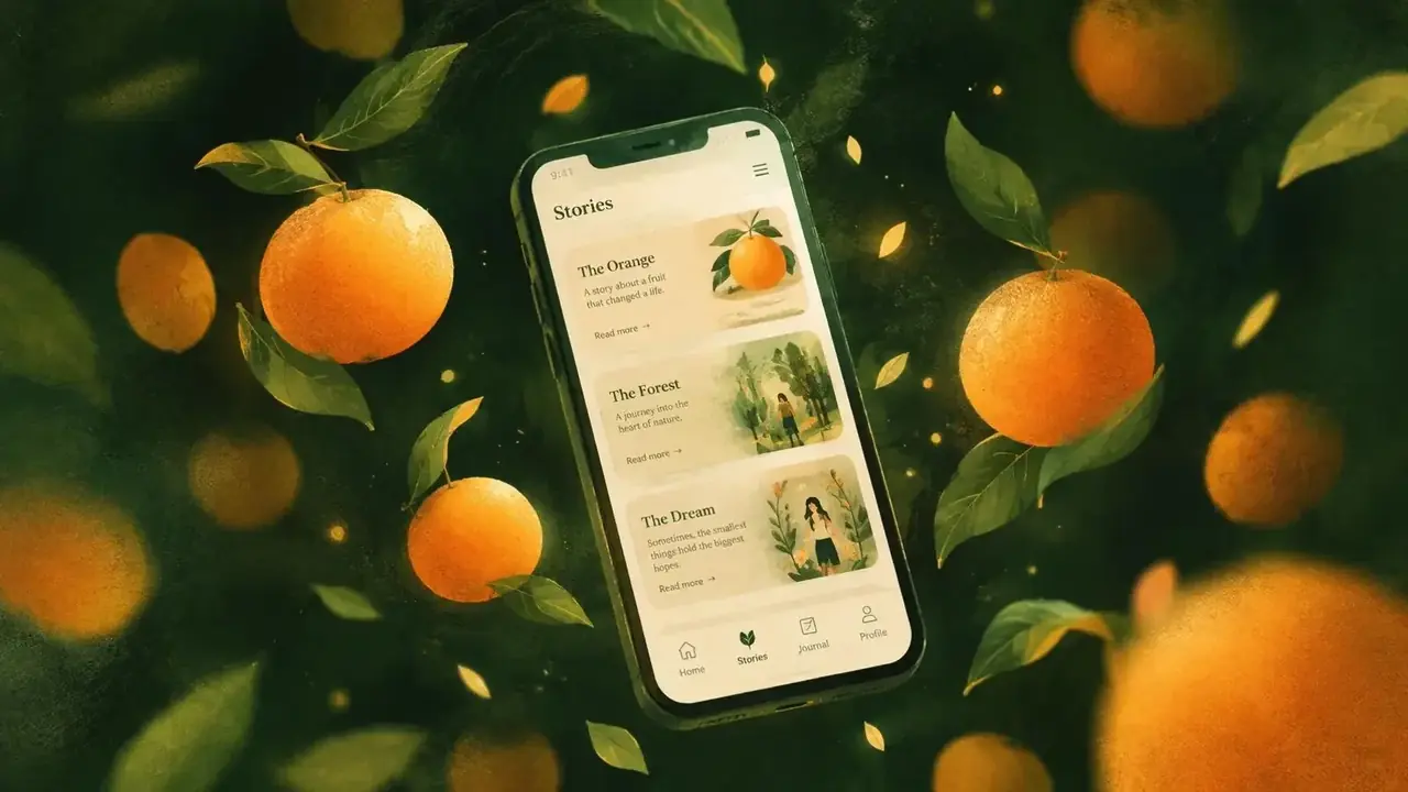 手机与黄果绿叶组成的 APP 下载主题图